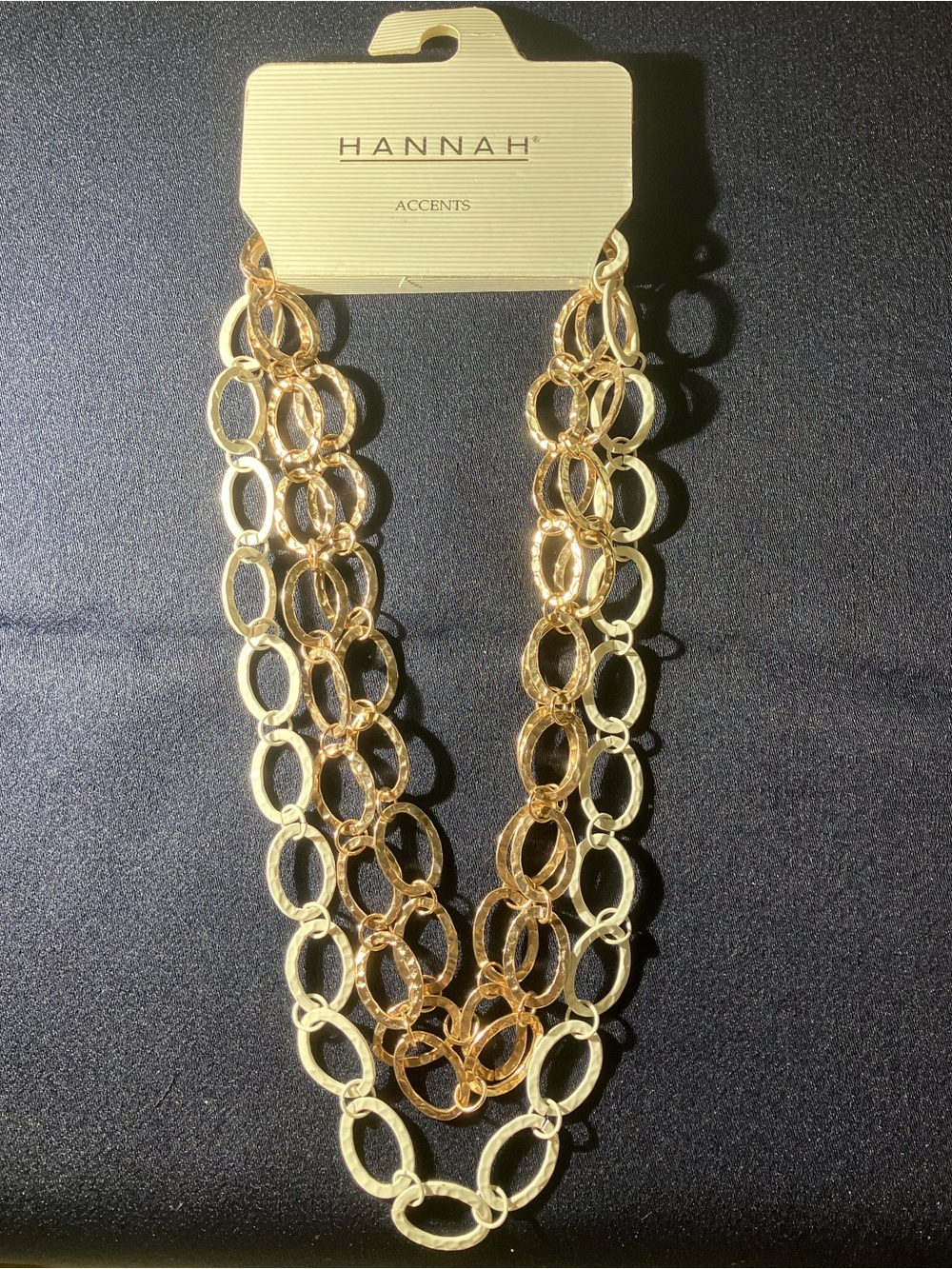 Gold & White 3 strand “Hammered” link necklace